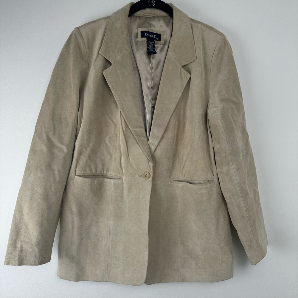 Denim &‎ Co Women's Suede Blazer Jacket Size Medium Tan Leather Office Wear